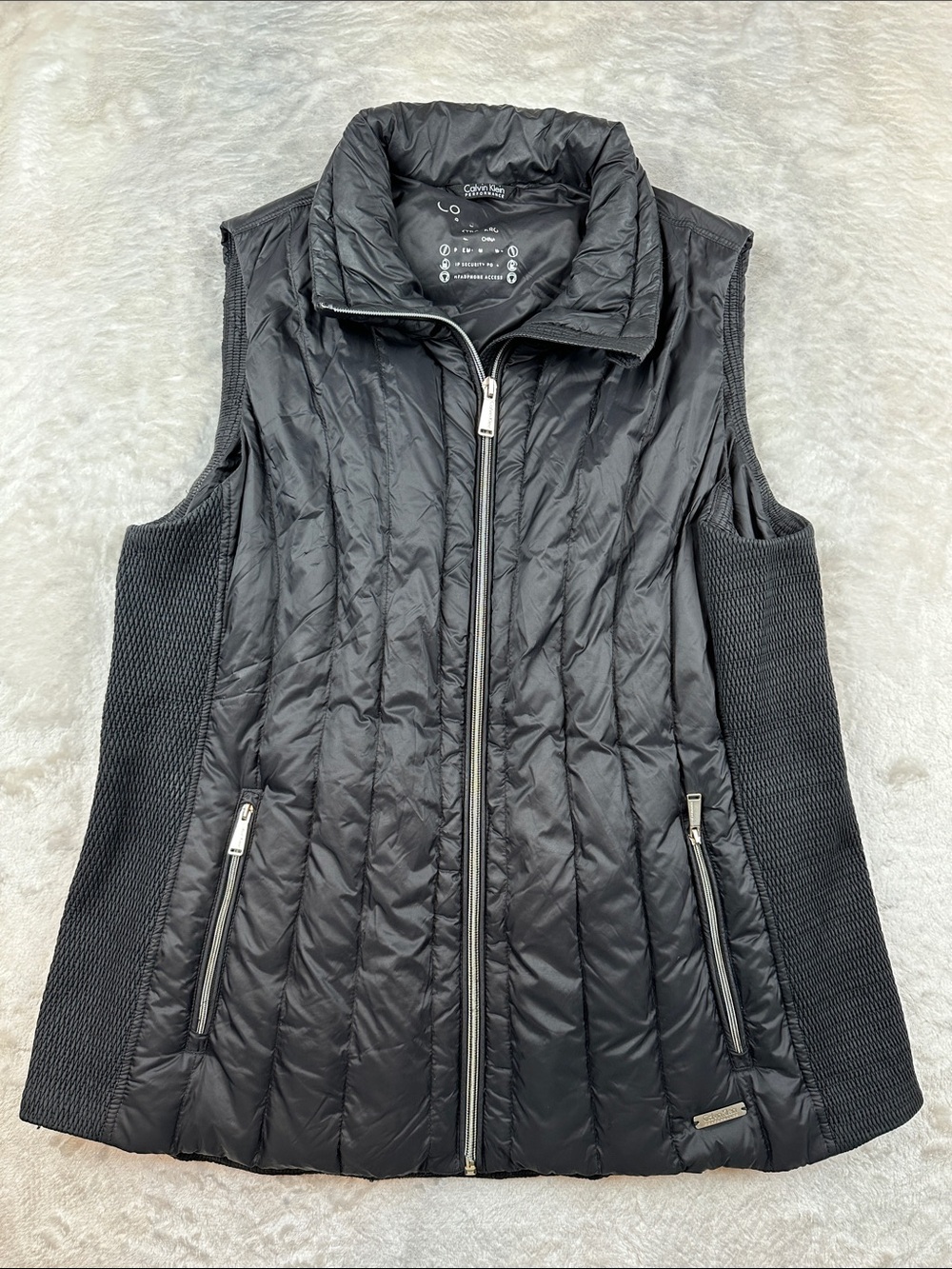 Calvin Klein Performance Womens XL Black Quilted Puffer Vest Full Zip Stretch